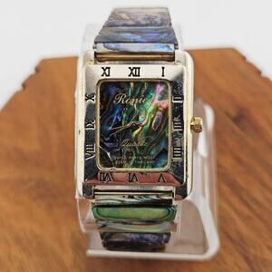 Ronica Gold Tone Rectangle Abalone Shell Face Roman Numeral Artsy Maximalist